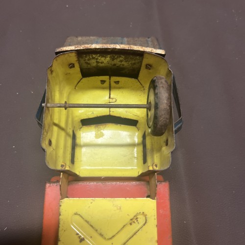 Vintage Wyandotte Trucking Pressed Steel Toy Dump Truck With Scoop Yellow Red - Picture 10 of 11