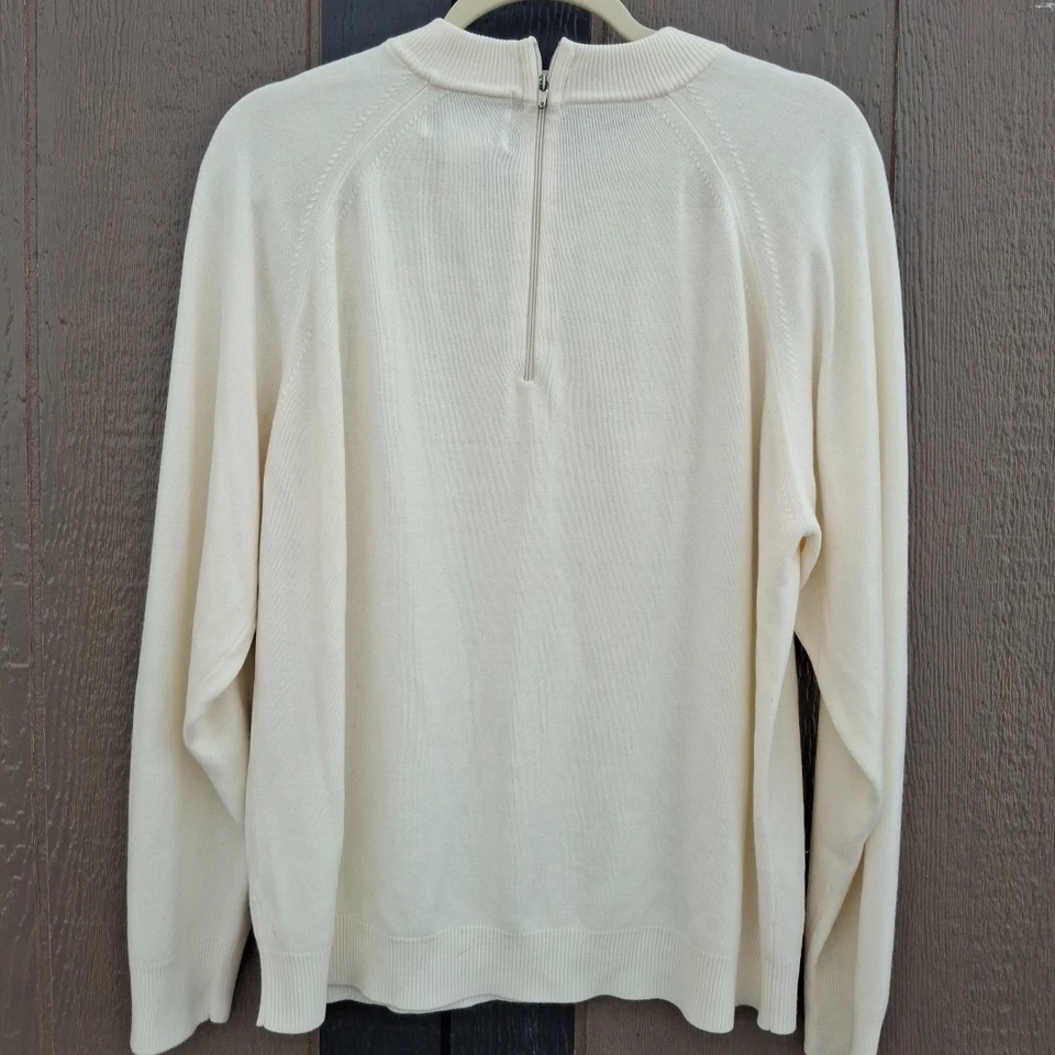 Stitches In Time Sweater Womens Medium Ivory Acrylic Mock Neck Pullover Vtg XL  - Image 3 of 4