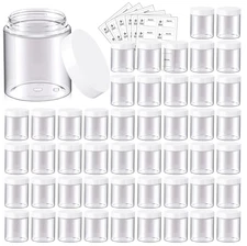 48 Pack 8 OZ Plastic Jars round Clear Cosmetic Container Jars with White Lids,  