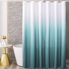 Teal Blue Ombre Shower Curtain Set, W72xL84, Fabric, Waterproof, 12 Hooks