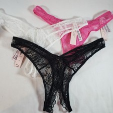 Victoria's Secret Rose Lace High-Leg Crotchless Thong Sheer Floral