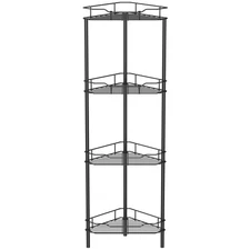 4 Tier Floor Standing Corner Shower Caddy Organizer Shelf with Hooks, Bathroo...