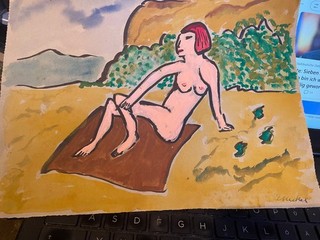 Aquarell / Tusche Nackte Frau Unterzeichnet“ MB " Tbd
