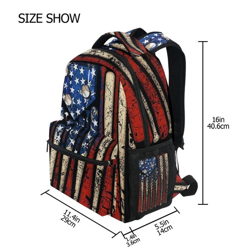 American Flag Baseball Print Backpack Patriotic USA School Bookbag for Boys G... - Picture 3 of 7