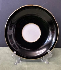 RARE AYNSLEY Saucer Black with Gold w/PINK CABBAGE ROSE On Orphan Cup