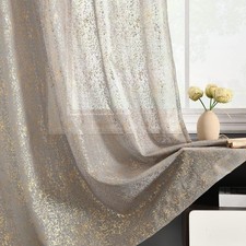 TERLYTEX Metallic Grey Sheer Curtains, Gold 52W x 96L Pack of 2 ,