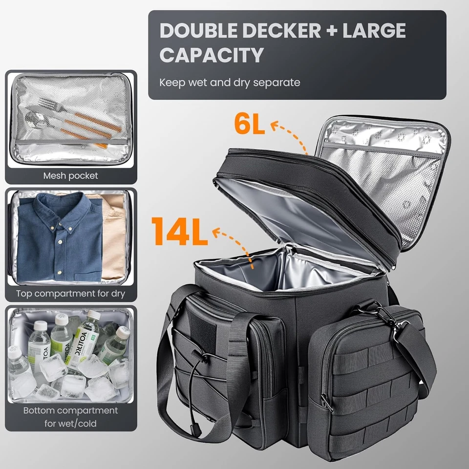 Fiambrera táctica para hombres 20L Bolsa nevera aislante doble expandible con Molle Foto 3 de 4