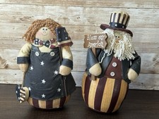 Primitive Patriotic Country Farmhouse Bless America Uncle Sam Man & Woman Pair