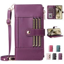 For Samsung A56 A55 A36 A35 A16 Crossbody Zipper Purse Flip Stand Wallet Case