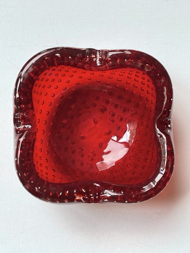 Vintage Red Art Glass Murano Ashtray Dish Trinket Collectible MCM - Picture 9 of 10