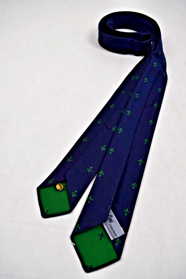 Neck Tie VTG Ugolini 60s French Green Fleur de lis Blue Jacquard 50.5" x 2" New - Image 4 of 4