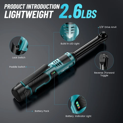 Cordless 3/8" Ratchet Wrench Electric 40-66Ft-lbs Brushless Motor 200RPM 2Batter - Bild 16 von 24