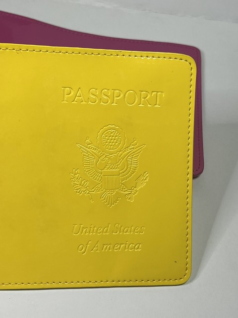 2 BAEKGAARD Leather Passport Cover Luxury Yellow and Pink Travel Sleeve Case NEW NP10574 2 BAEKGAARD Leather Passport Cover Luxury Yellow and Pink Travel Sleeve Case NEW NP10574