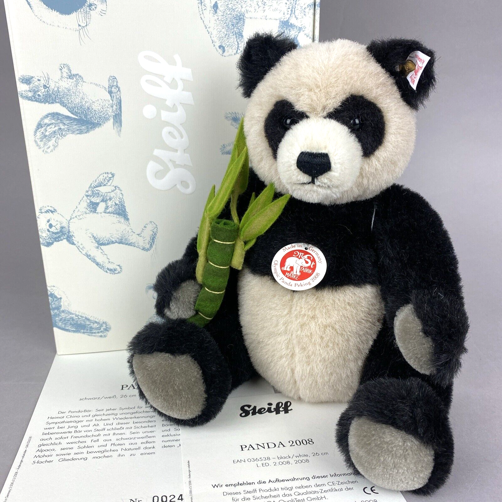 Steiff Ltd Edition Alpaca Panda Bear - 2008 - EAN:036538 - Box + Certificate