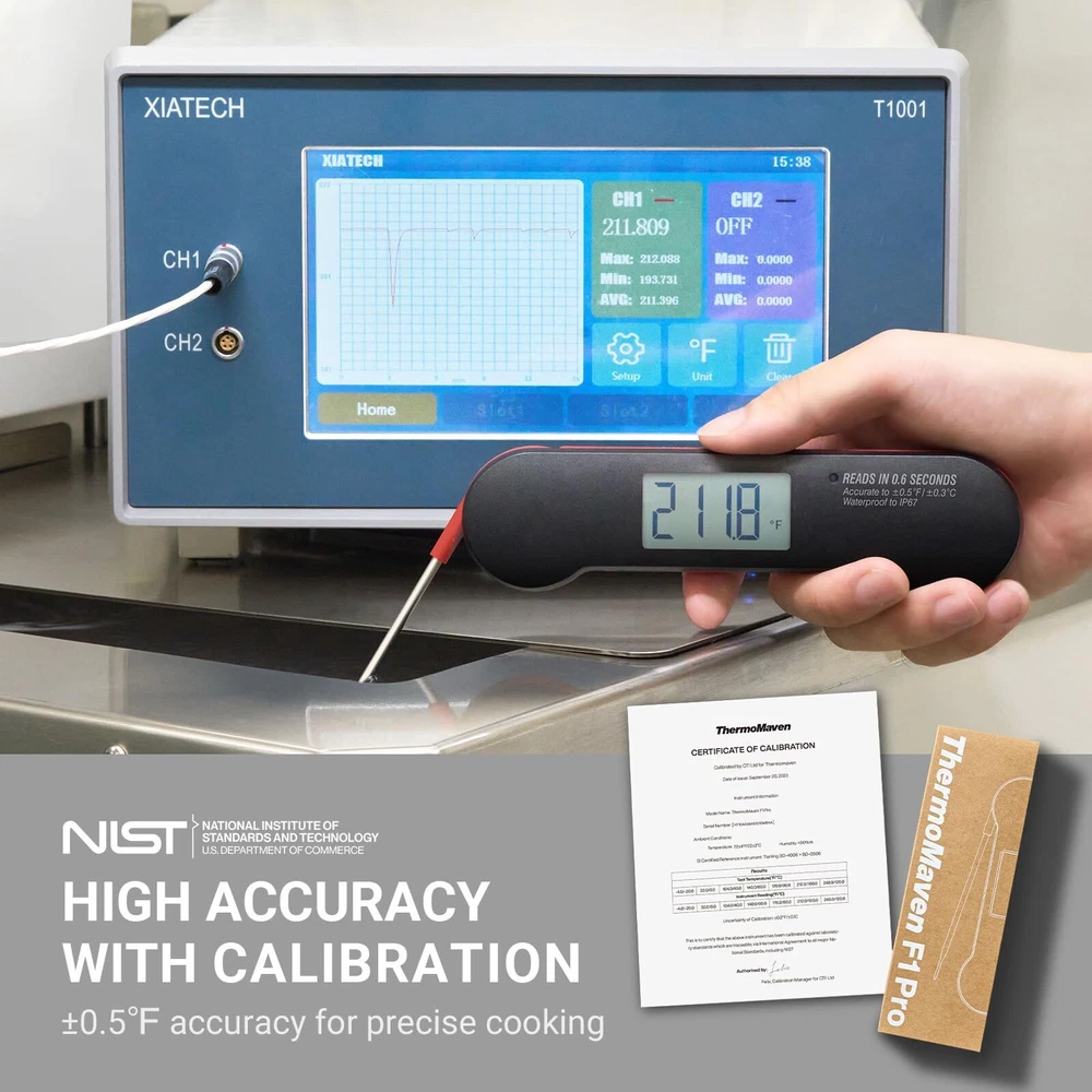 Professional Meat Thermometer Digital, 0.6 Sec Instant Read, ±0.5℉ NIST Certi...