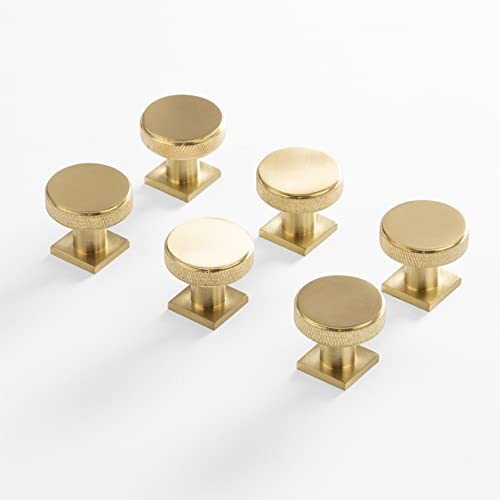 BINO 6Pack Knobs 1.2" Diameter 30mm Brass Dresser Knobs
