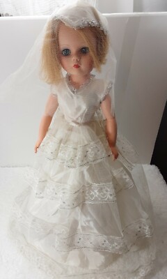 Vintage 1960's 19” Plastic Bride Wedding Doll Sleepy Eyes With Stand