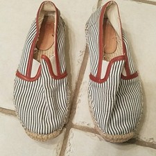 Joie canvas white navy stripe womens shoes size 6.5/ 36.5