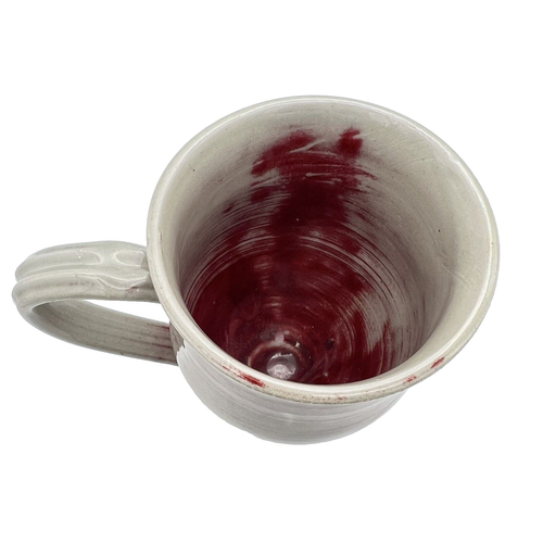 Studio Pottery Coffee Mug Gray and Oxblood Red Glaze White Clay Body Signed - Picture 6 of 8