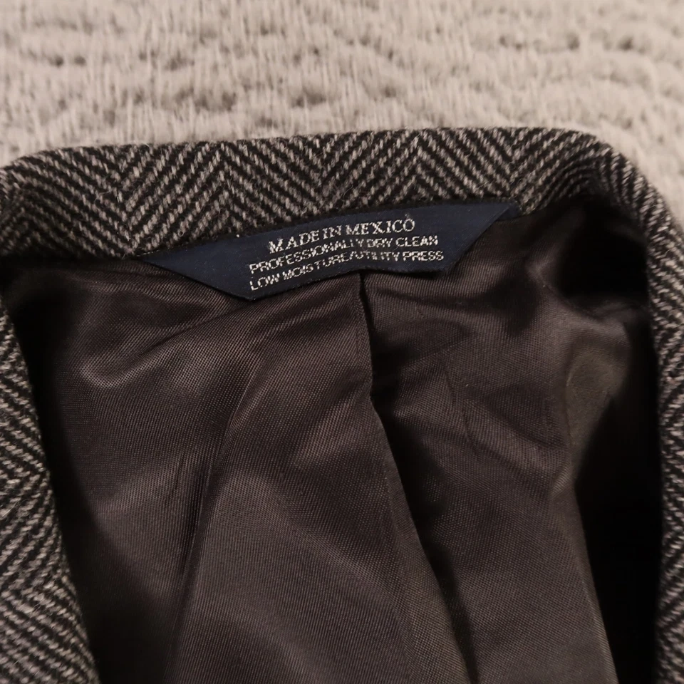 ВИНТАЖНЫЙ Твидовый жакет M серый черный в елочку из овечьей шерсти 100% шерсти блейзер 42R - Изображение 3 из 4