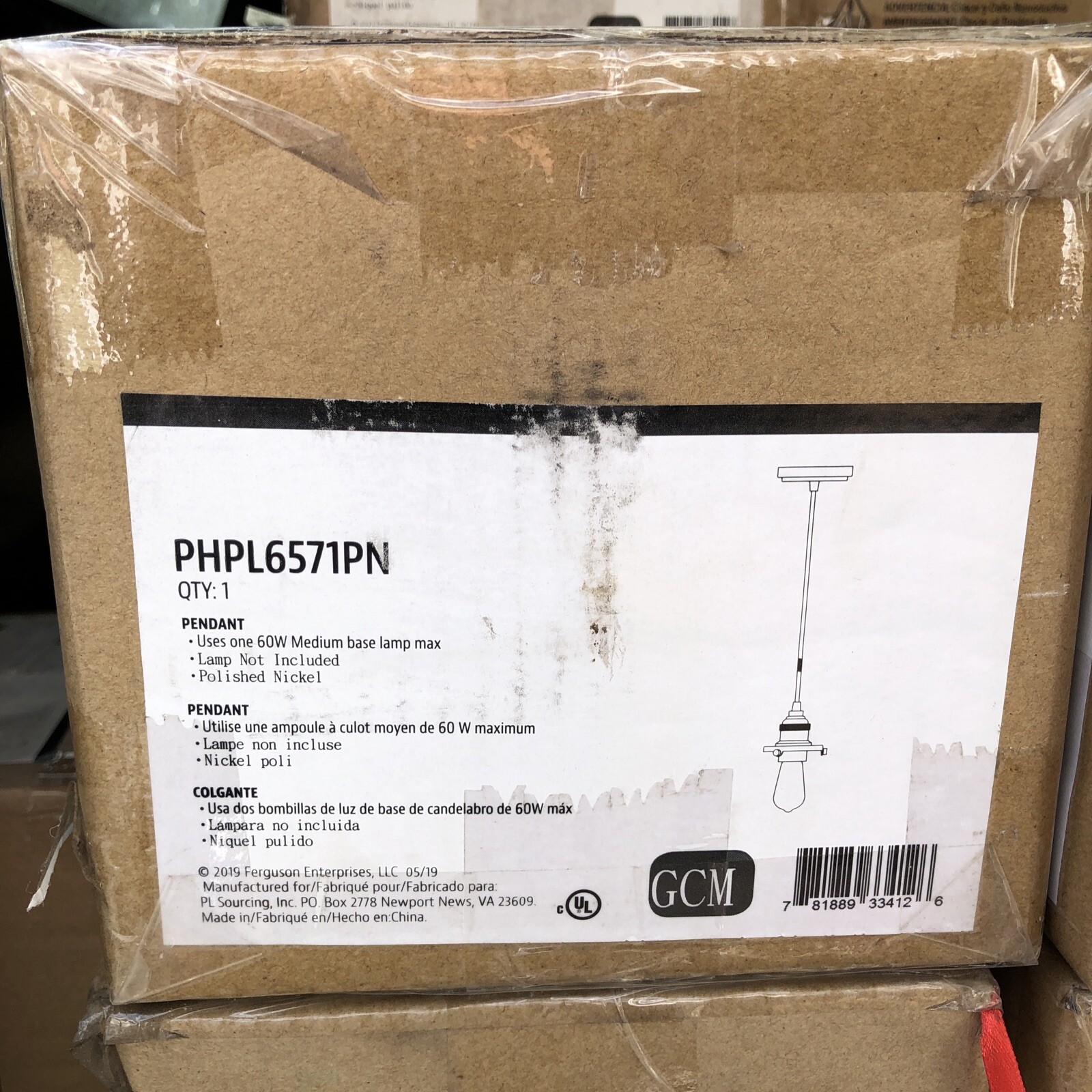 Park Harbor Single Light Dining Room  - POLISHED NICKEL- New - Pendant  Light