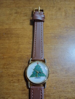 Green Christmas Tree Ladies Watch, running with new Leather  display picture 3