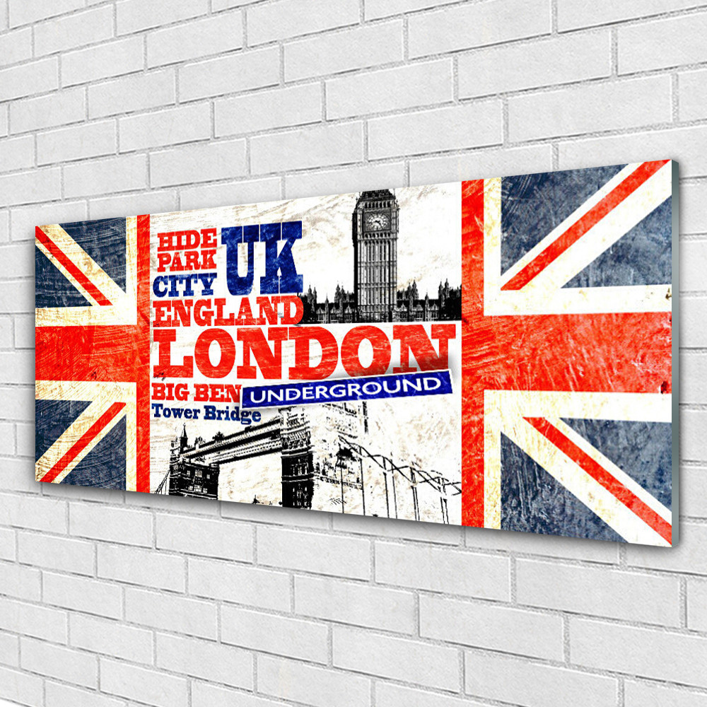 Tableau en verre Londres Drapeau Tulup 125x50 cm pour décoration murale