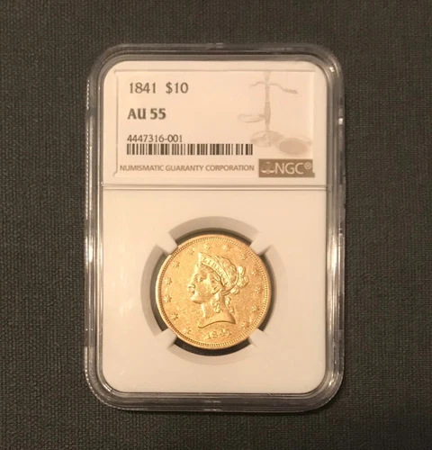 1841 $10 LIBERTY HEAD GOLD EAGLE NO MOTTO NGC AU55 PQ GREAT LOOKING ORIGINAL!!