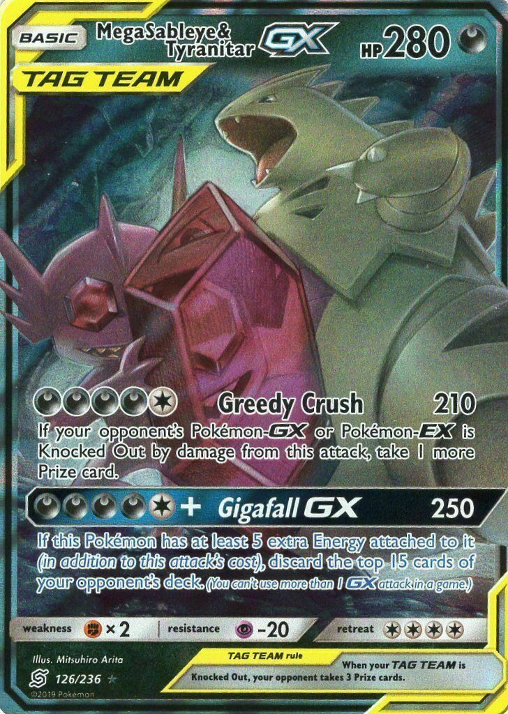 ULTRA RARE Mega Sableye & Tyranitar GX Tag Team 126/236 Holo Foil