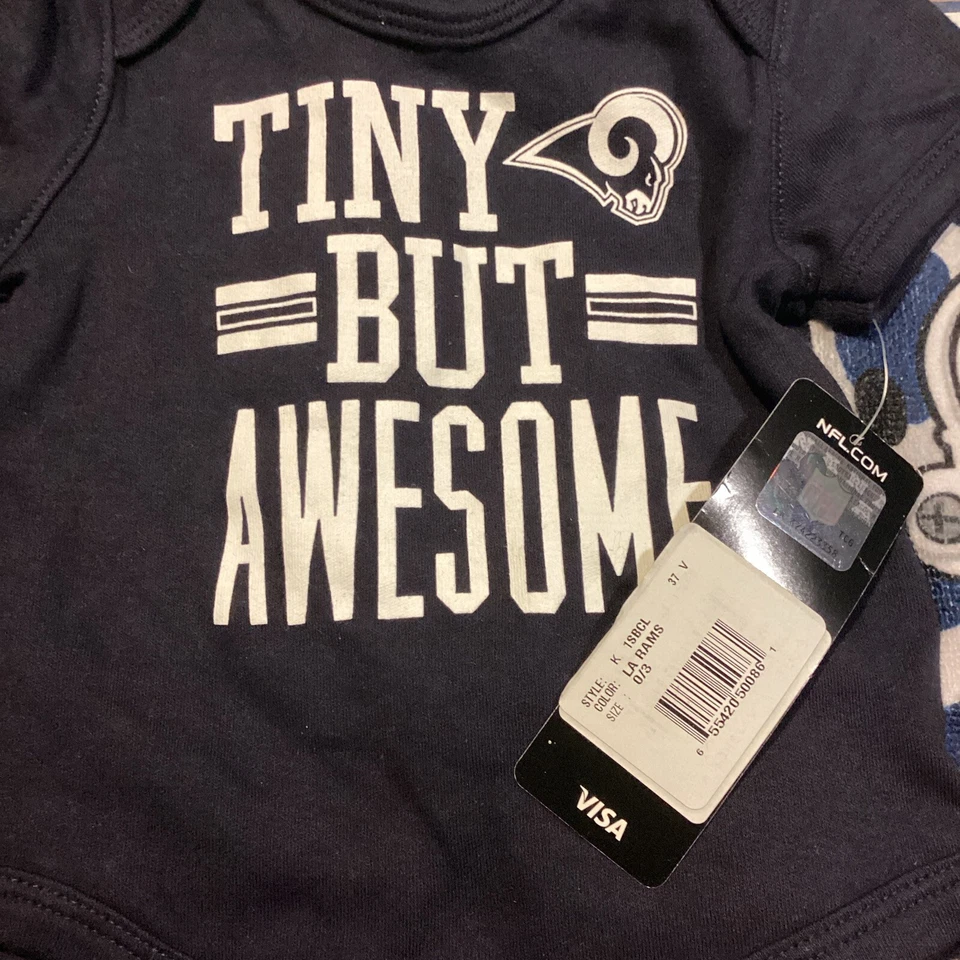 11 件 NFL 官方洛杉矶公羊队球迷包 0-3 紧身衣围兜旗帜标志爸爸 — 第 2/4 张图片