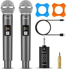 Bietrun Wireless Microphone, UHF Dual Handheld Cordless Dynamic Metal Mic Set
