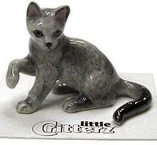 ➸ LITTLE CRITTERZ Cat Miniature Figurine Russian Blue Cat Kitten Silver