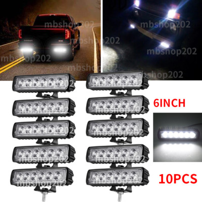 10pcs 6'' Inch LED Work Lights Driving Strip Flood Beam light Bar SUV Offroad ATV