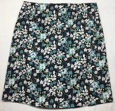 Geoffrey Beene Skirt Women's Sz. 8 Black,Teal & White Floral Print Stretch 30x19