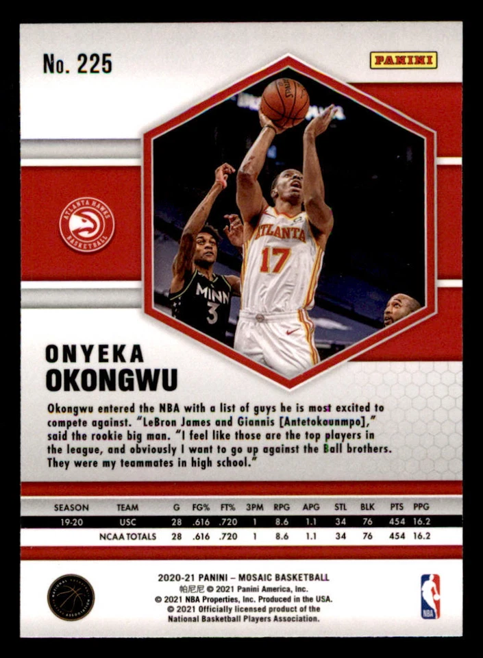 2020-21 Panini Mosaic #225 Onyeka Okongwu RC - Image 2 of 2