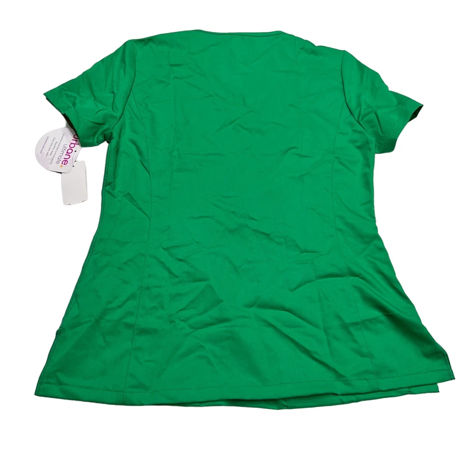 Womens Scrub Top XS Green v-neck 4 pocket utility comfortable feel quality soft - Image 4 of 4
