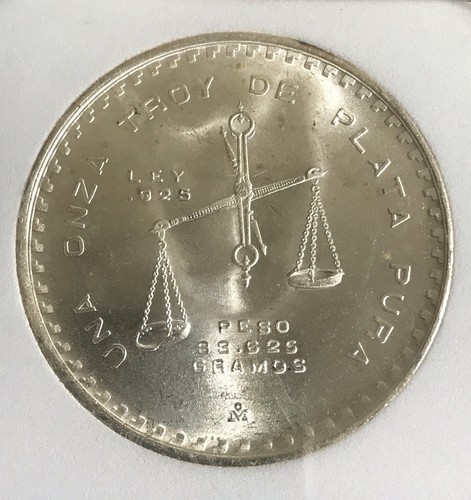 1980 MEXICO UNA ONZA TROY SILVER BRILLIANT UNC BALANCE SCALE CASA DE LA MONEDA - Picture 2 of 4