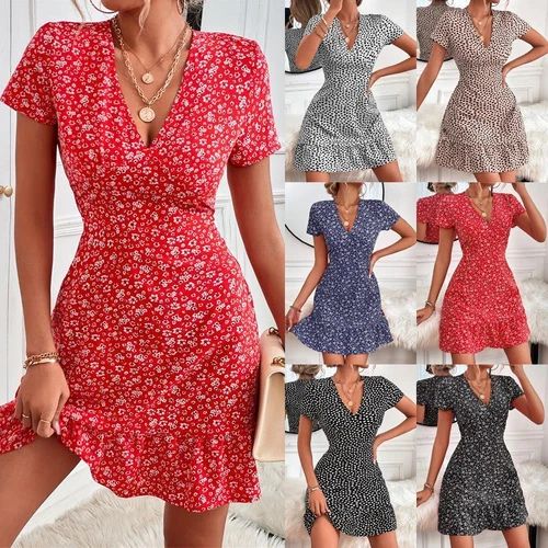 Damen Boho Strand lose Blumen Sommerkleid S-2XL Damen Sommer Urlaub Kleid - Bild 3 von 24