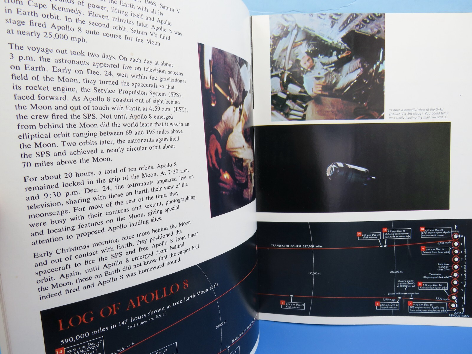 NASA APOLLO 8 Lot vtg Color litho Photo Trio / 24 Page PUBLICATION Photos