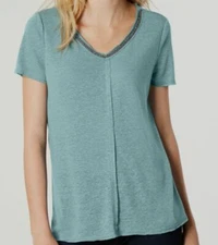 $49 I.N.C. Women's Blue Short-Sleeve Embellished V-Neck Top Size Small