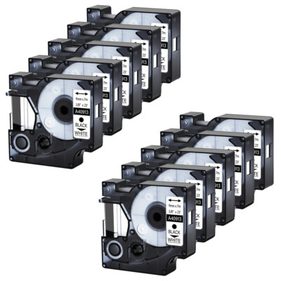10 PK 40913 Black on White Label Tape for DYMO D1 LabelManager 350 350D 9mm 3/8''