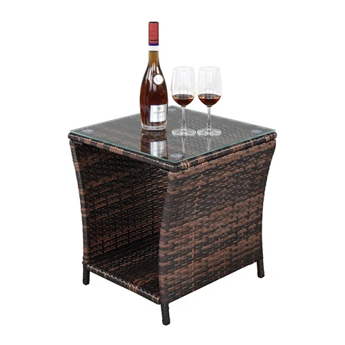 Glass Surface Brown Gradient Iron Frame Rattan Side Table Hot Sale - Picture 8 of 12