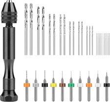 36 Pcs Mini Micro Hand Twist Drill Bit Set Manual Keyless Pin Vise Rotary Tool