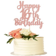 Gyufise 1Pc Happy 16th Birthday Cake Topper Rose Gold Glitter 16  Fabulous S...