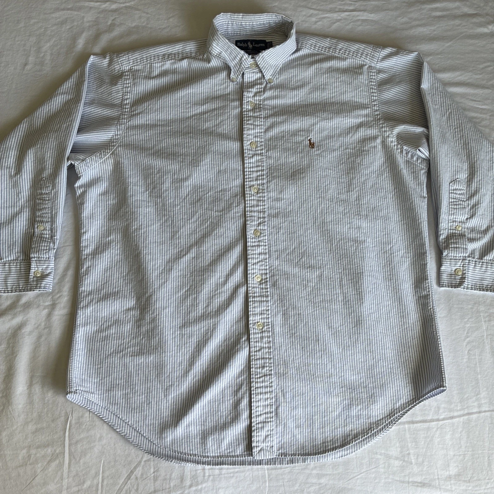 Ralph Lauren Button-Down Shirt Men’s Size L 16.5-32 Blue White Stripe Yarmouth