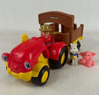 Fisher Price Little People Farm Tractor Trailer Farmer Cow Pig Set, Works