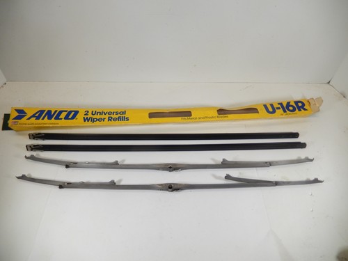 VINTAGE 16" ANCO 21-16 826 BLACK BUTTON PEAKED PIN TYPE WIPER BLADE PAIR