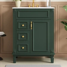 24" Bathroom Vanity w Ceramic Sink, Bathroom Sink Cabinet w 2 Drawers, Green