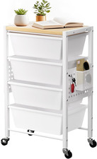 Rolling Cart with 4 Drawers, Plastic Drawer Storage Carts with Wheels Wooden