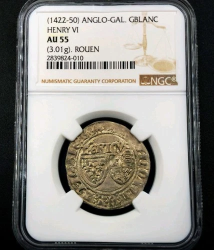 Blanc ND (1425-1450) Rouen Henri VI King of the Franks and England AU55 NGC Rare